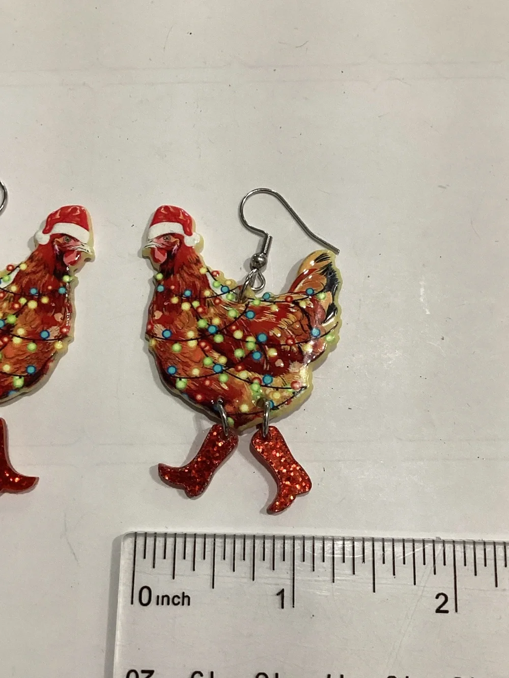 Festive Hen Dangle Earrings in Red and Multicolor